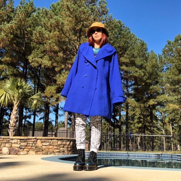 OVERSIZED COBALT BLUE PEACOAT - Picture 1 of 4